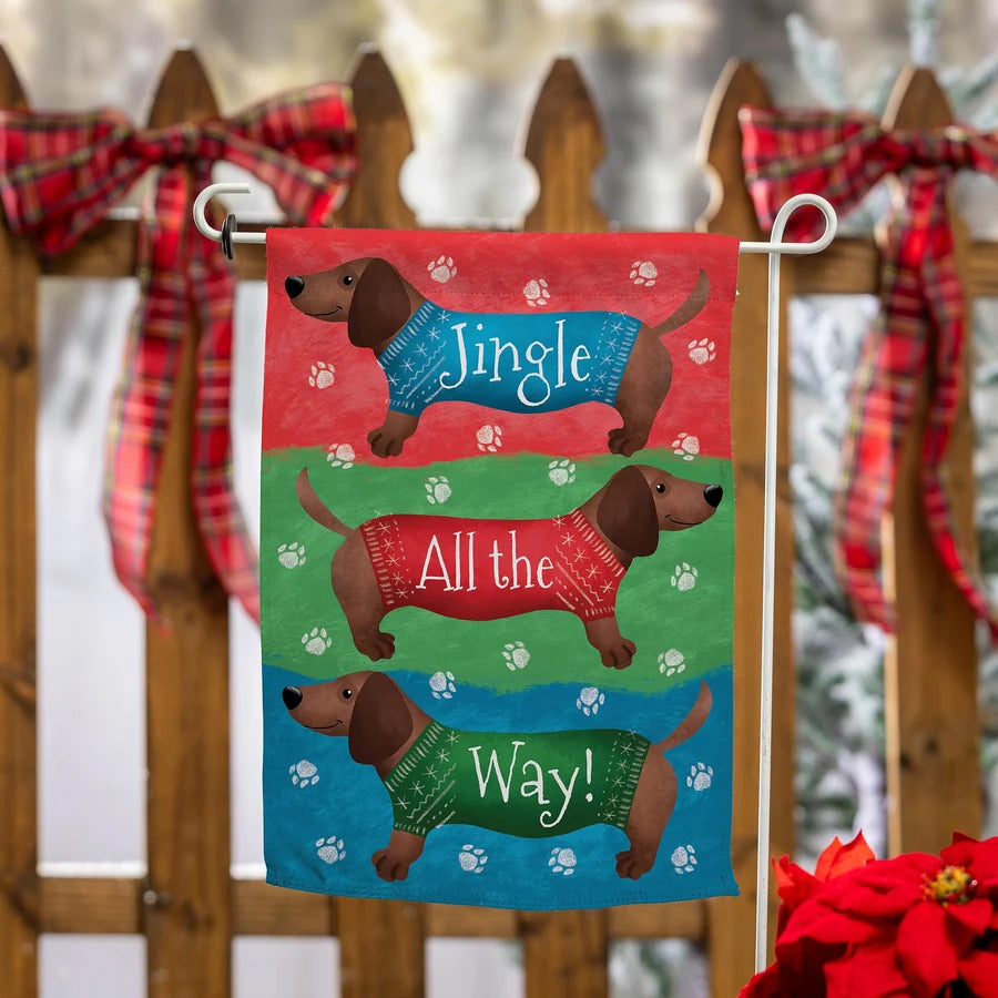 Evergreen Jingle All The Way Dachshund Suede Garden Flag