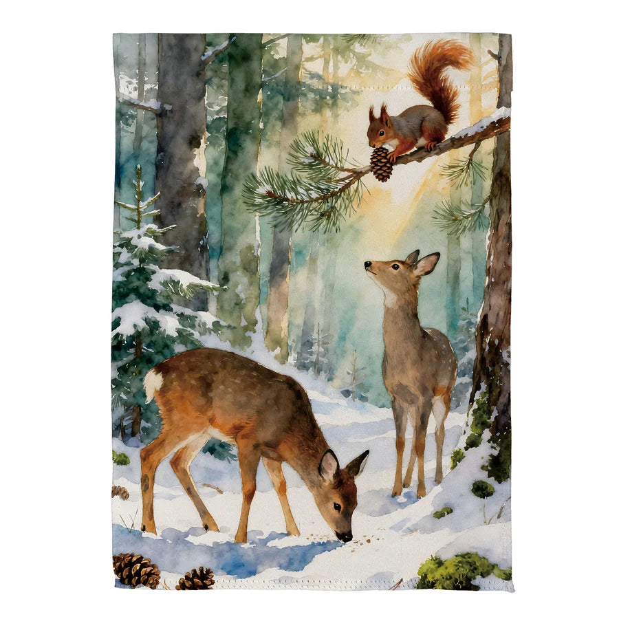 Evergreen Winter Forest Friends Suede Garden Flag