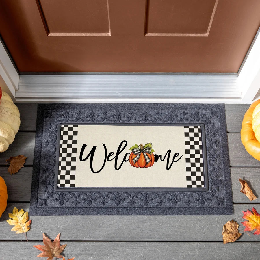 Evergreen Checkered Bow Pumpkin Sassafras Switch Mat