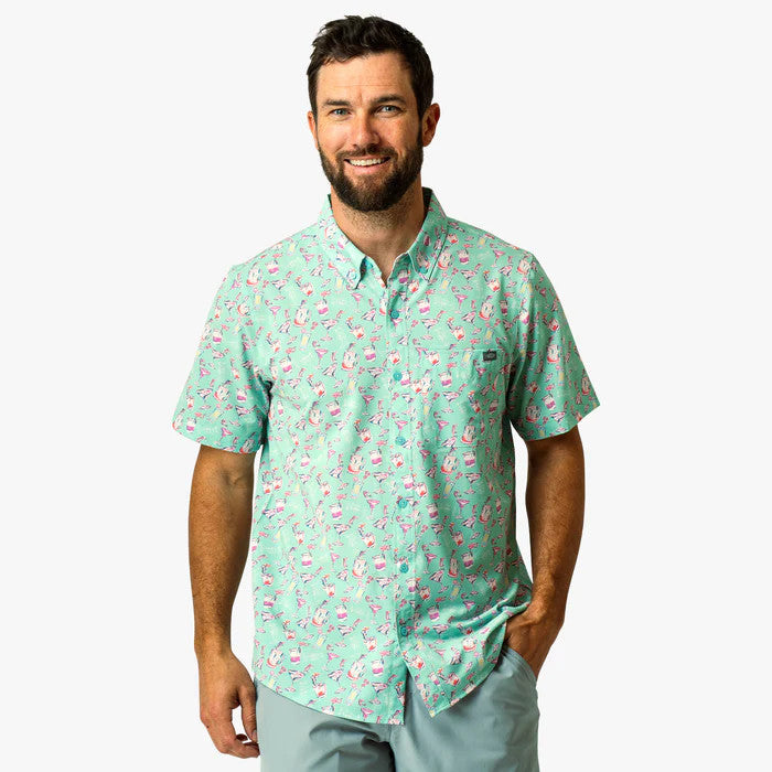 Aftco Boatbar SS Button Down Shirt - Aqua Glass