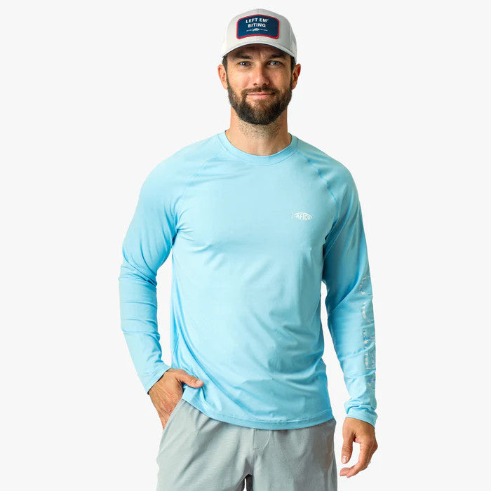 Aftco Men's Long Sleeve Samurai Sun Protection Shirt - Splish Splash Heather