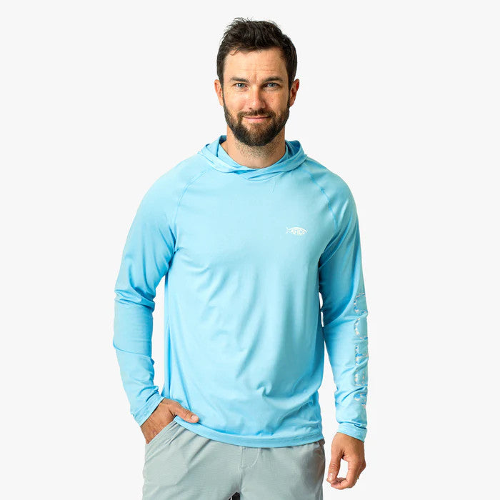 Aftco Samurai Sun Protection Hoodie Shirt - Splish Splash Heather