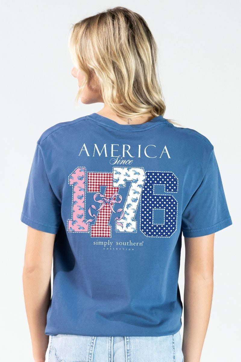 Simply Southern Women's Mineral Wash America Tee - Overcast