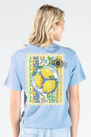 Simply Southern Women's Mineral Wash Lemon Tee - Faded Blue
