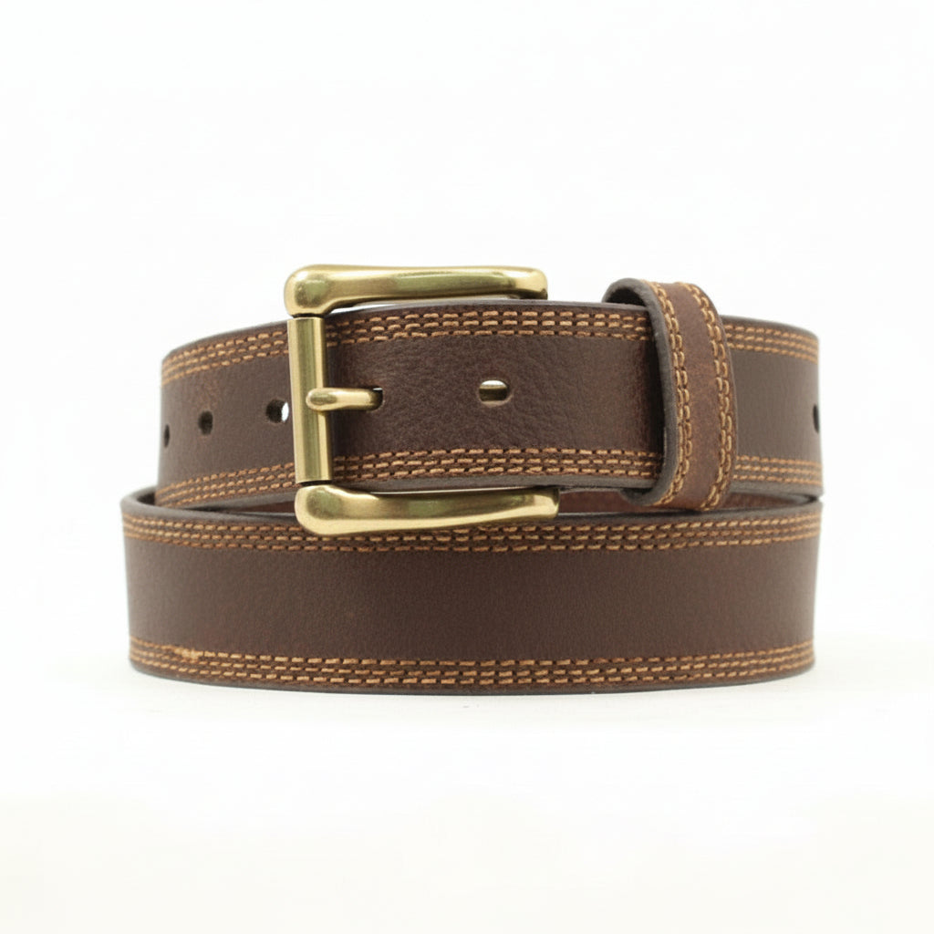 Nocona Men's Standard Belt in Brown Tumbled Cow with Triple Edge Stitch