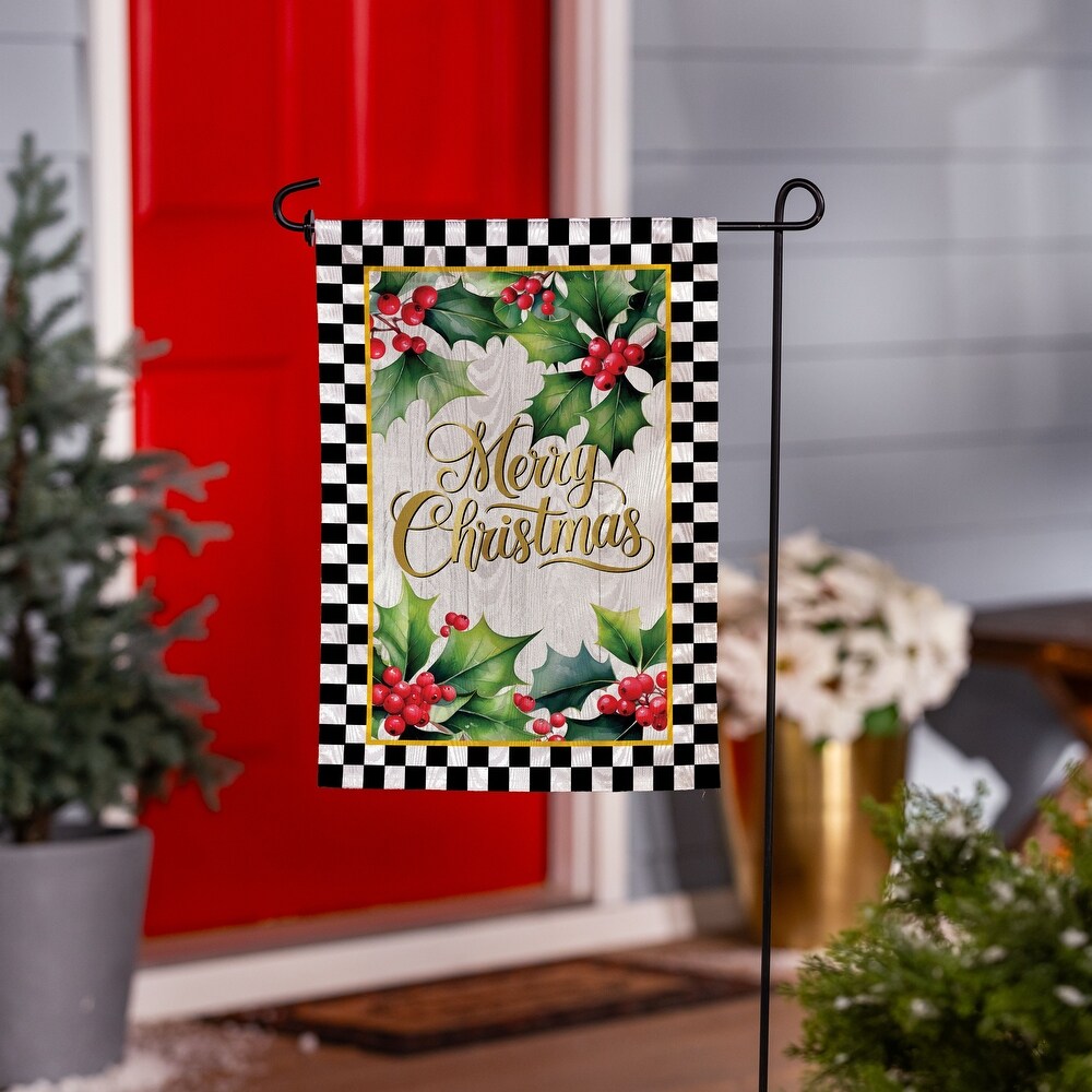 Evergreen Merry Christmas Holly Moire Garden Flag