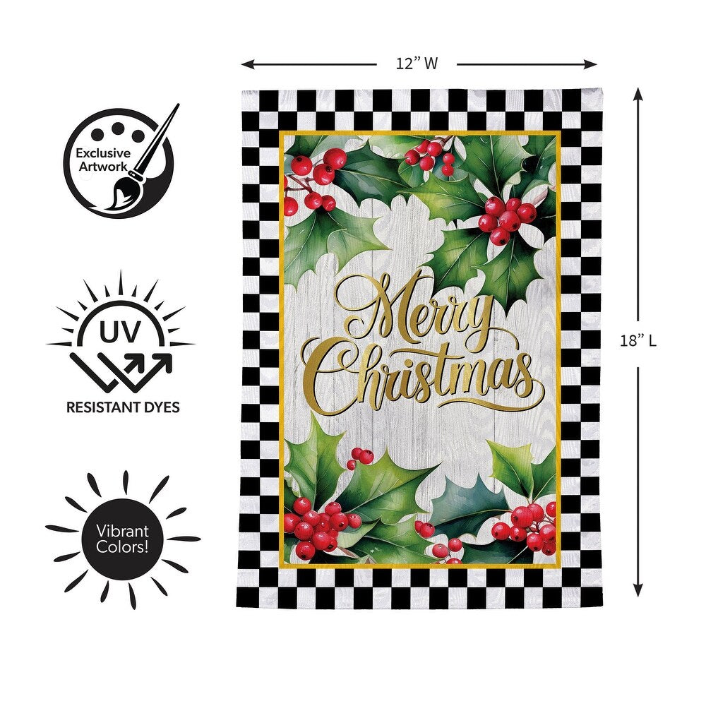 Evergreen Merry Christmas Holly Moire Garden Flag