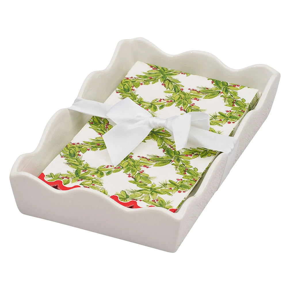 Sophistiplate Christmas Guest Towels with Tray - Holly Berry