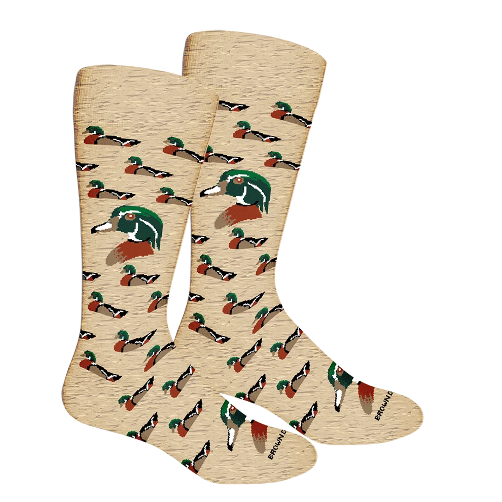 Brown Dog Socks Wood Duck Crew Socks - Oatmeal