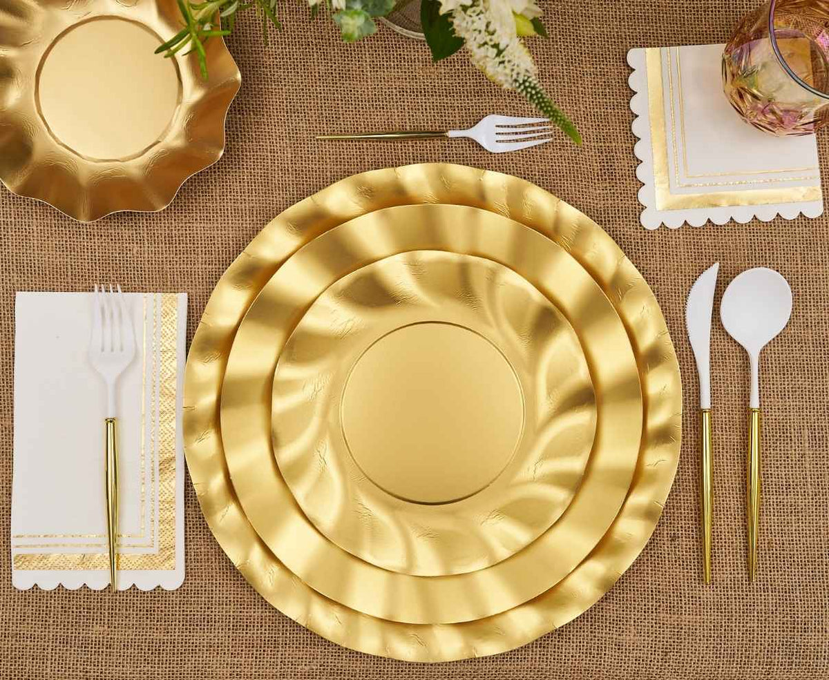 Sophistiplate Satin Gold Wavy Paper Salad Plates - 8pk