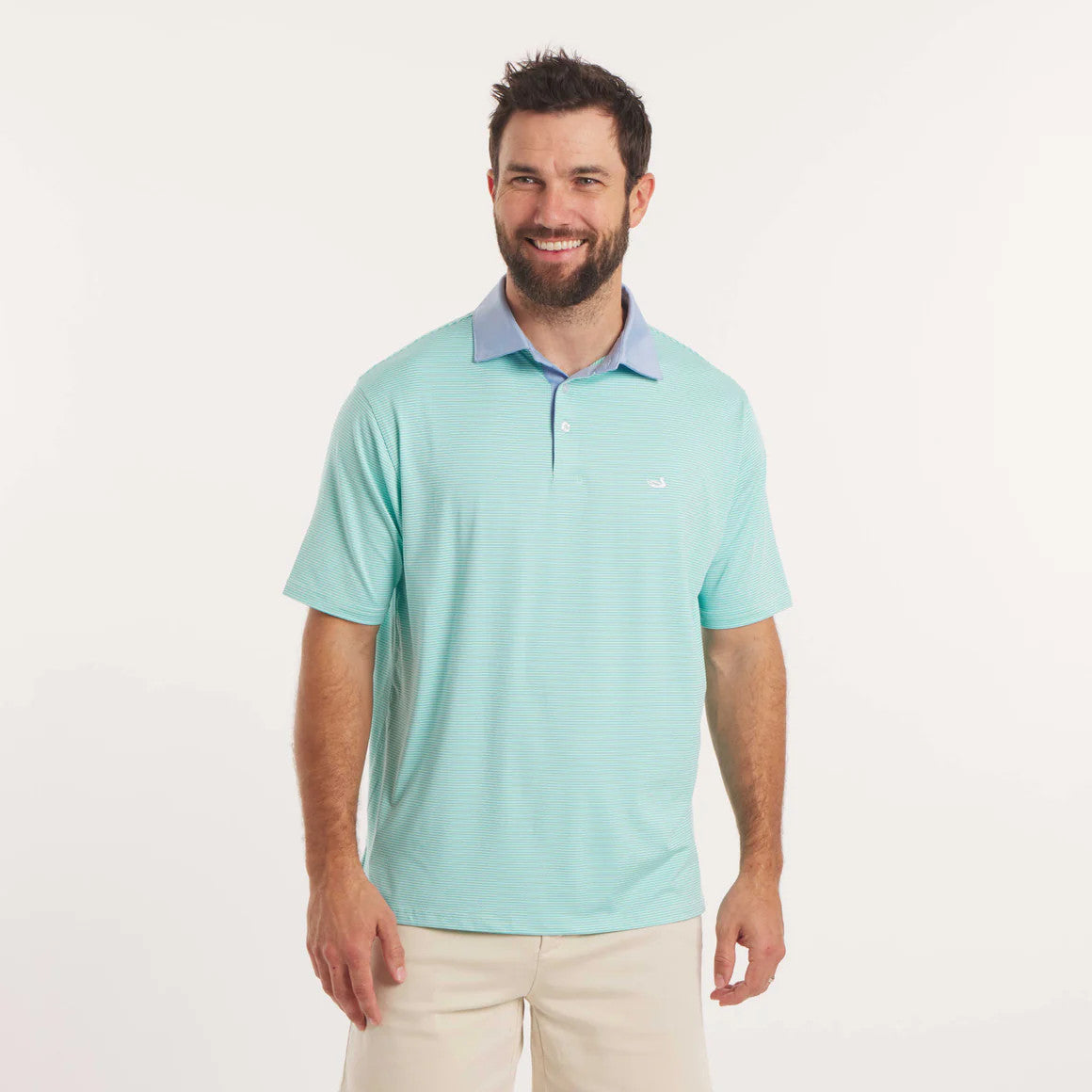 Southern Marsh Bermuda Performance Polo Hampton Stripe - Honeydew & Mint