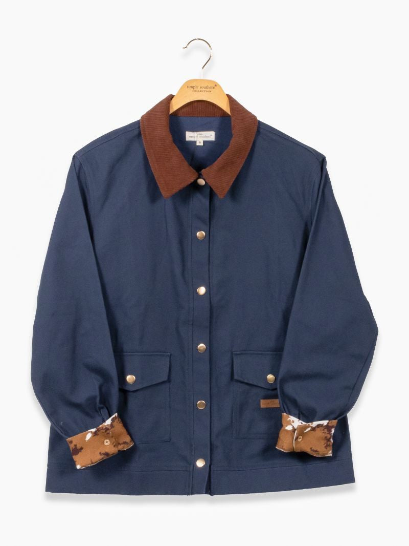 Simply Southern Women's Darling Printed Barn Jacket - Navy