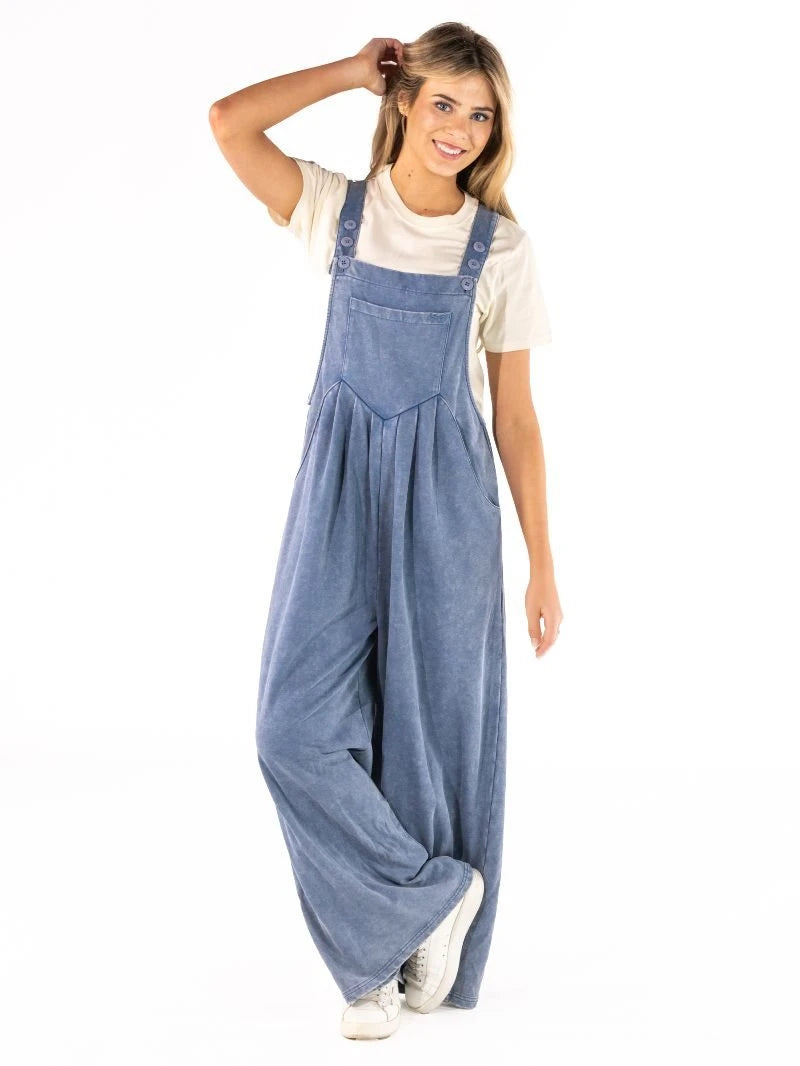 Simply Southern Women's Mineral Wash Overalls - Blue