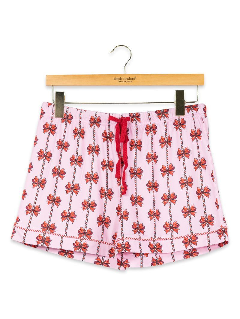 Simply Southern Holiday Mint Bow pajama shorts