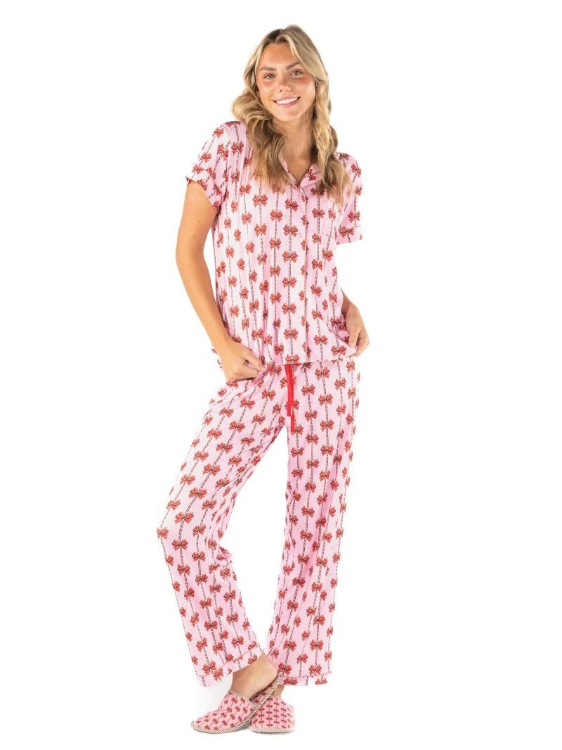 Simply Southern Women's Holiday Simply Soft Pajama Set - Mint Bows