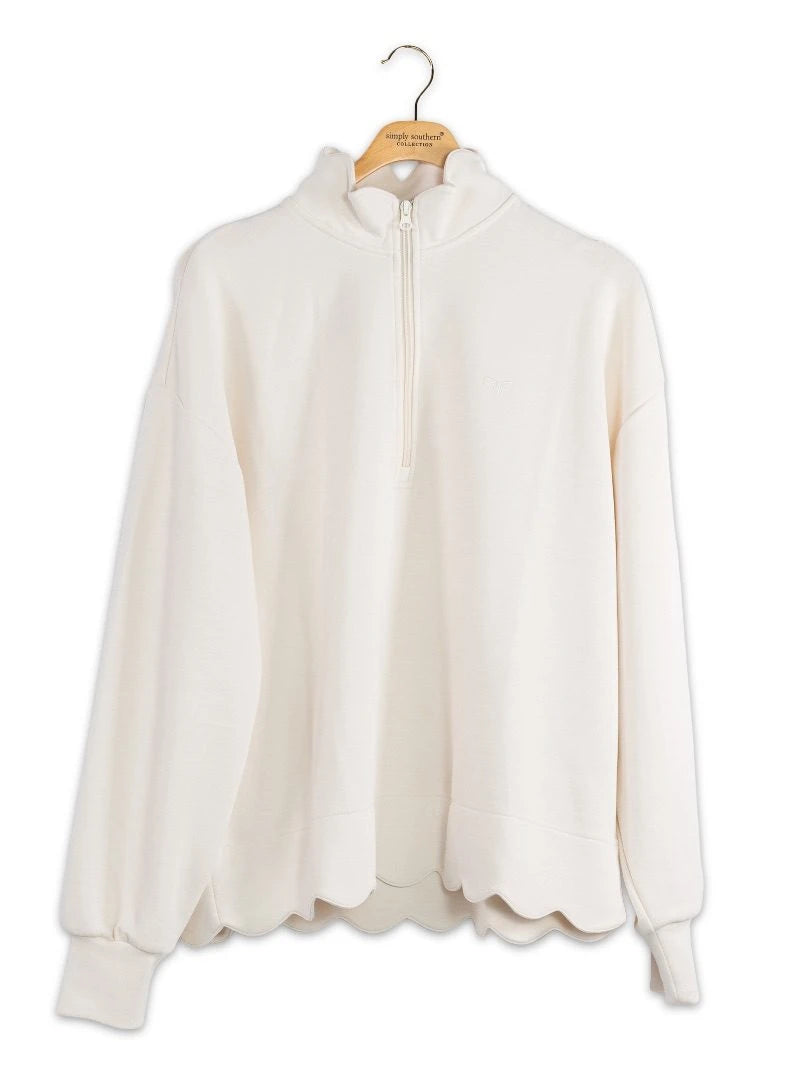 Simply Southern Women's Scallop Plunge Pullover - Ivory