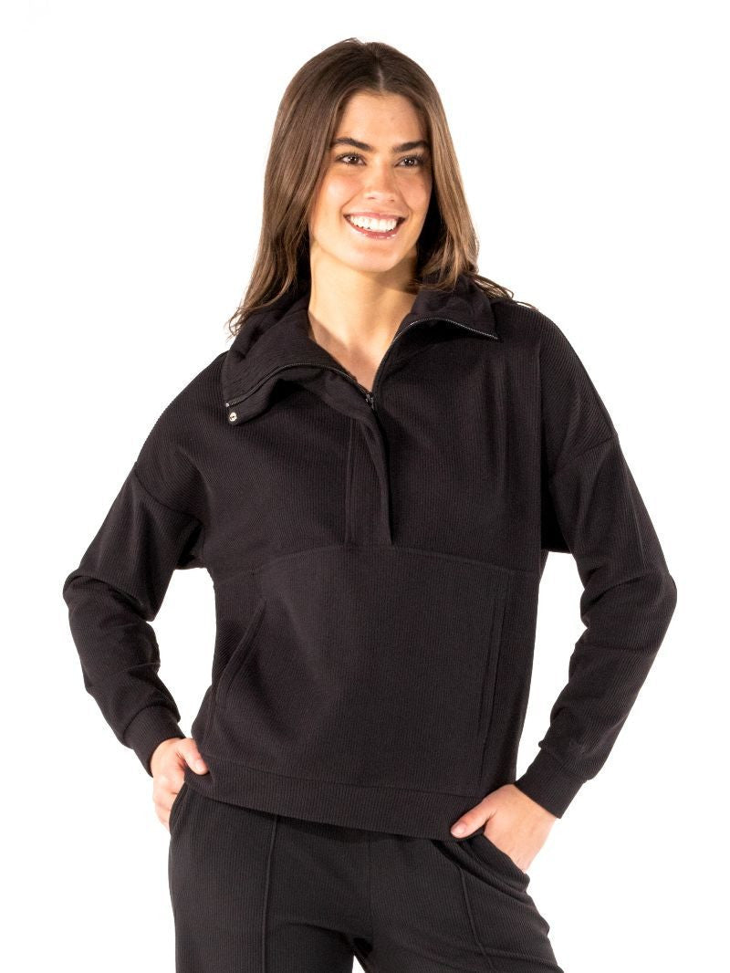 Simply Southern Women's Knit Ribbed Pullover - Black