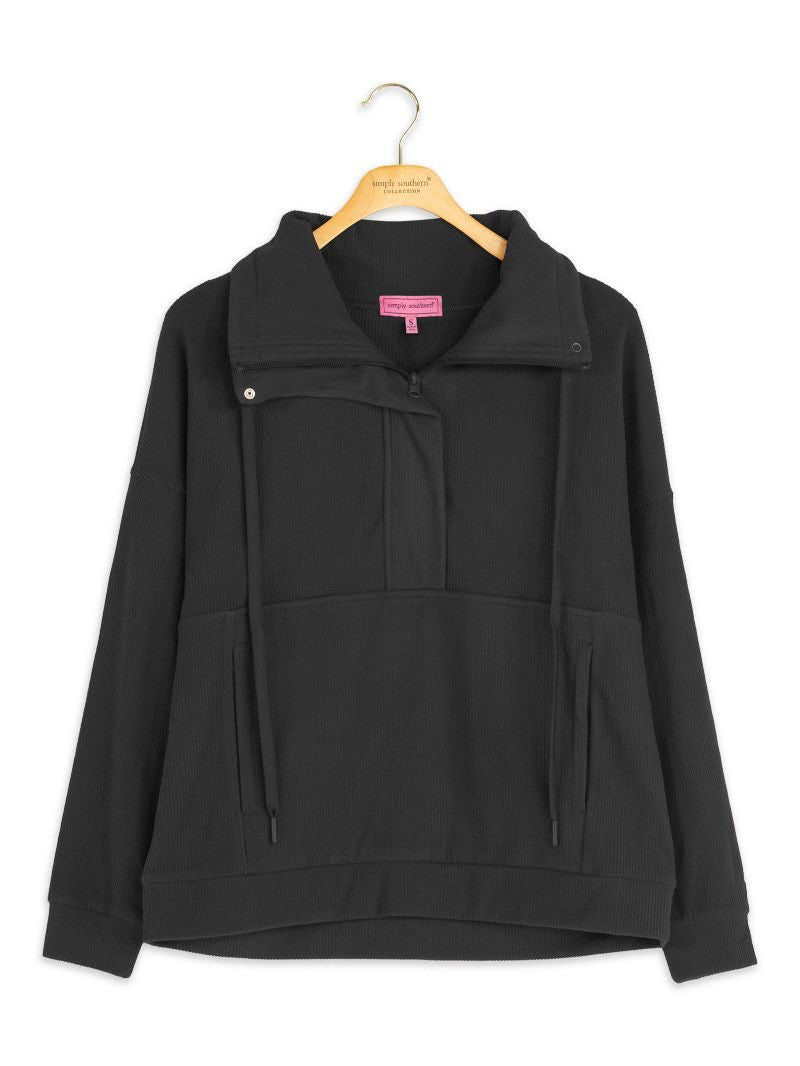 Simply Southern Women's Knit Ribbed Pullover - Black