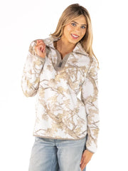 Simply Southern Women's Y-Neck Pullover - White Camo