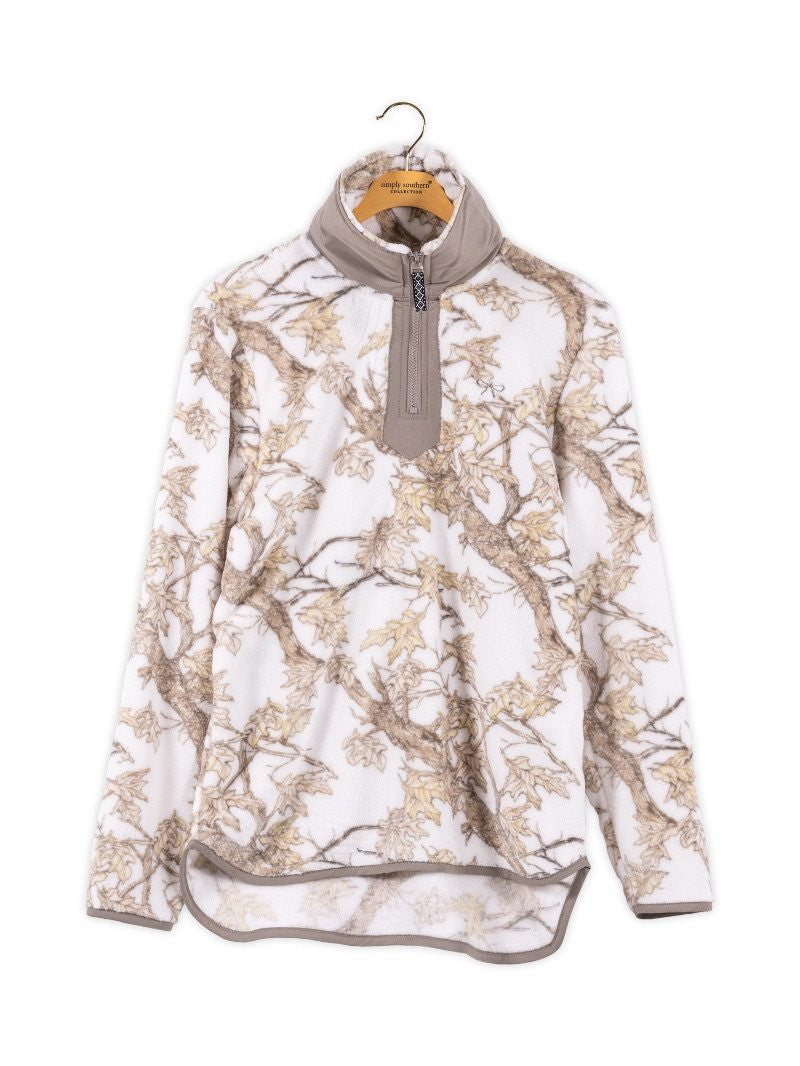 Simply Southern Women's Y-Neck Pullover - White Camo