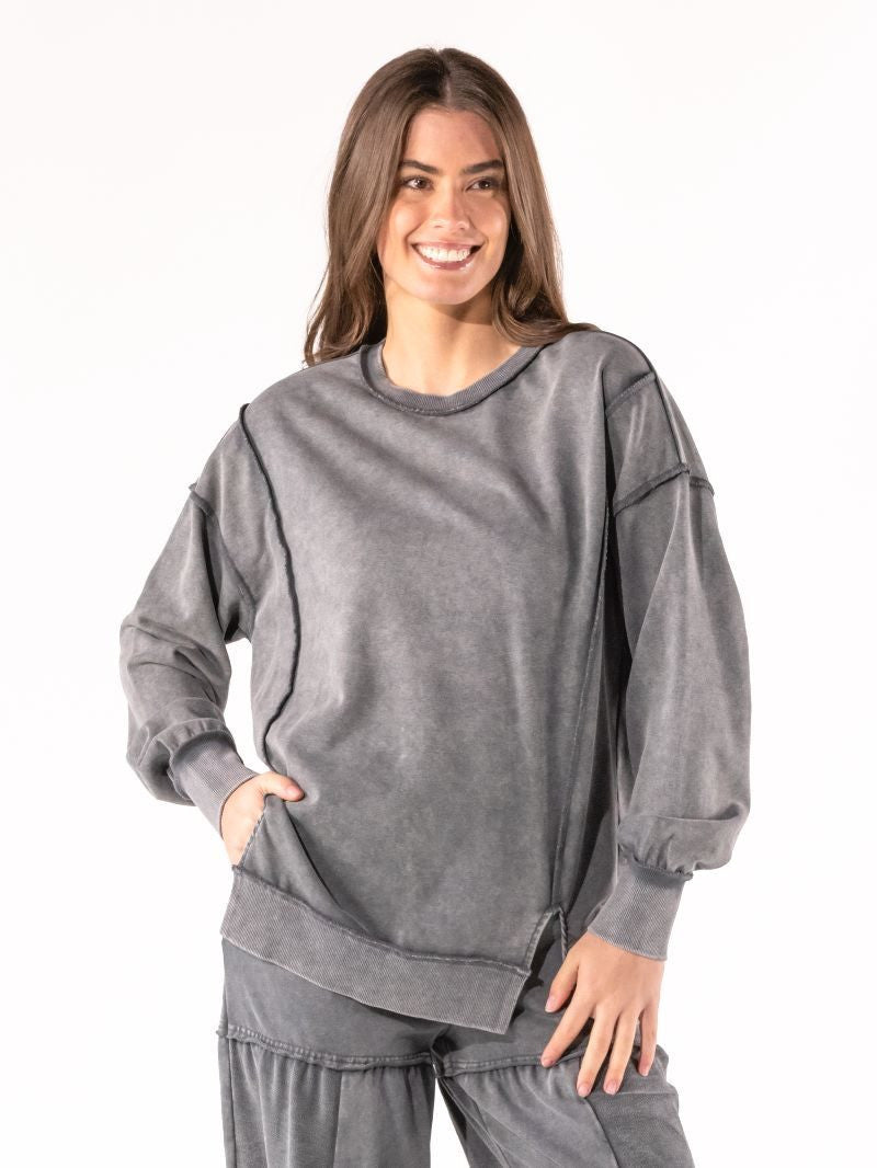 Simply Southern Women's Mineral Wash Crewneck Sweatshirt - Black