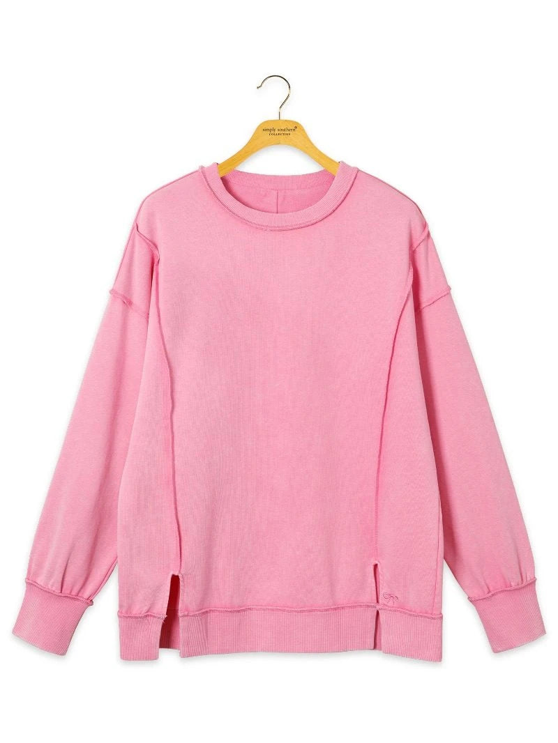 Simply Southern Women's Mineral Wash Crewneck Sweatshirt - Pink