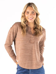 Simply Southern Women's Knit V-Neck Top - Saddle