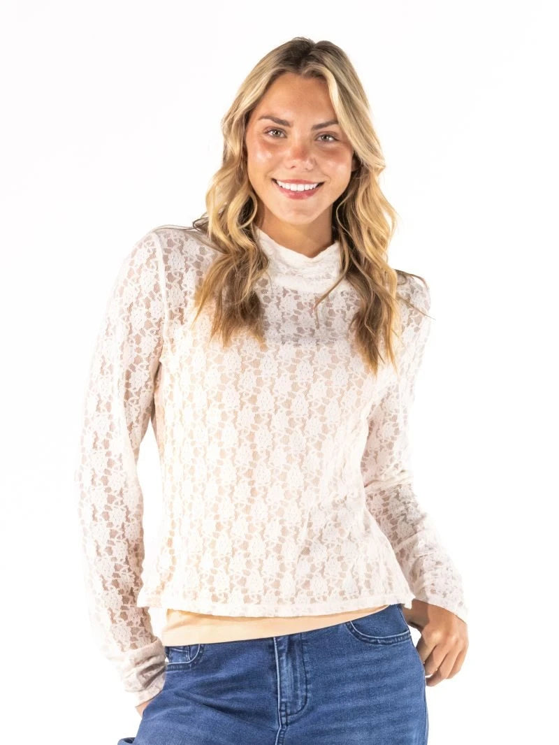 Simply Southern Women's Lace Turtleneck Top - Cream