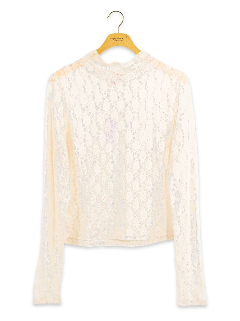 Simply Southern Women's Lace Turtleneck Top - Cream