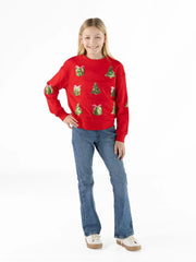 Simply Southern Youth Glistening Applique Crew - Holiday Red