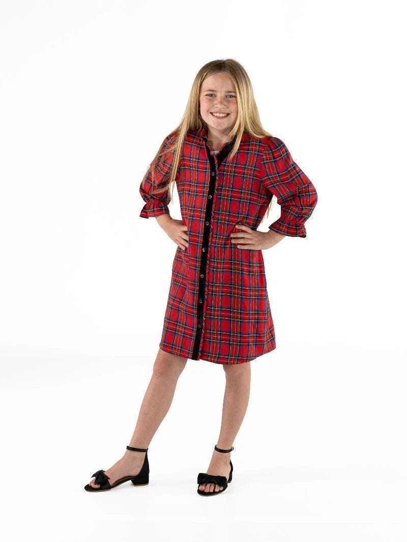 Simply Southern Youth Girls Holiday Button Down Dress