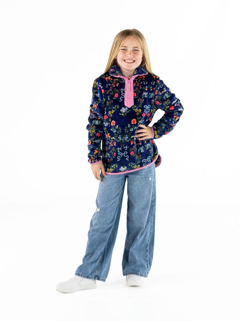 Simply Southern Youth Girls Y-Neck Pullover - Ribbon Flowers