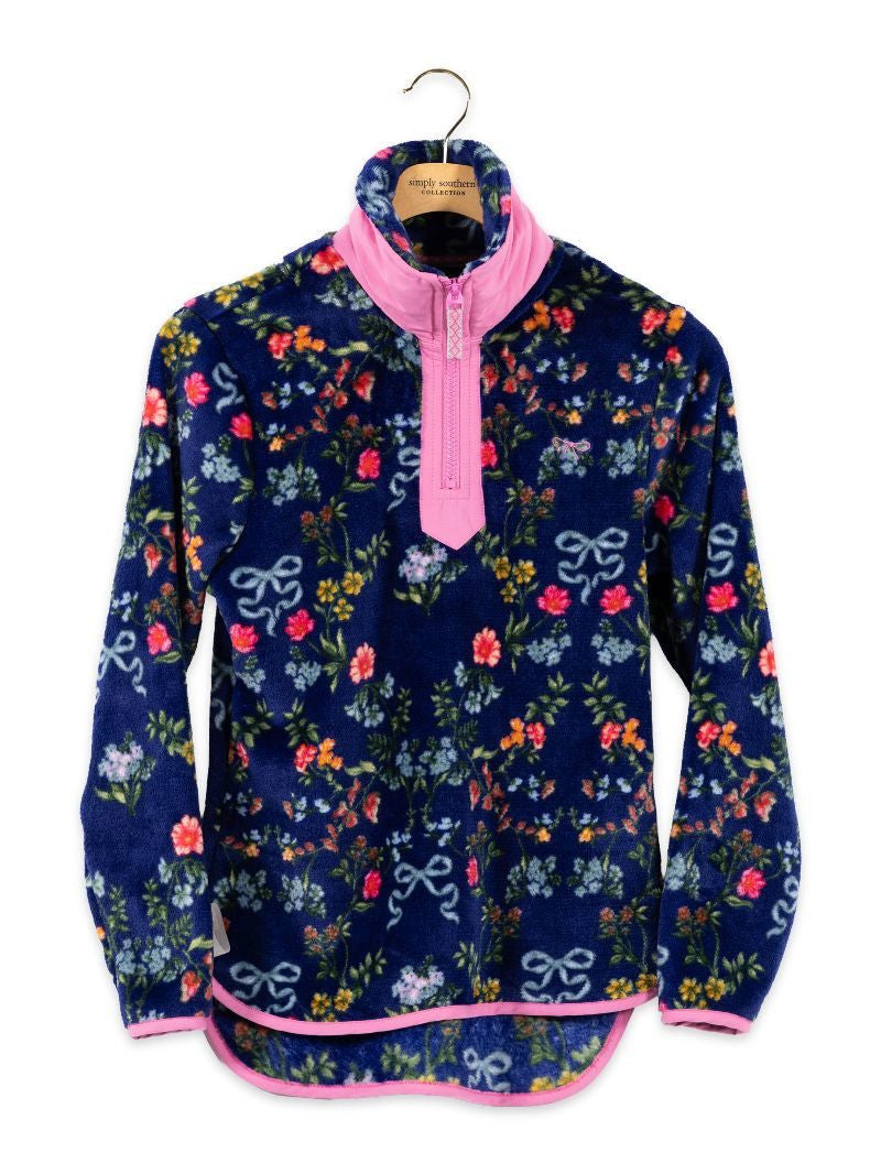 Simply Southern Youth Girls Y-Neck Pullover - Ribbon Flowers
