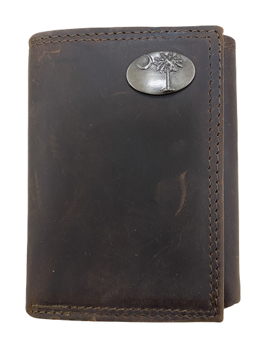 Zep-Pro Crazy Horse Leather Trifold - Palmetto Tree