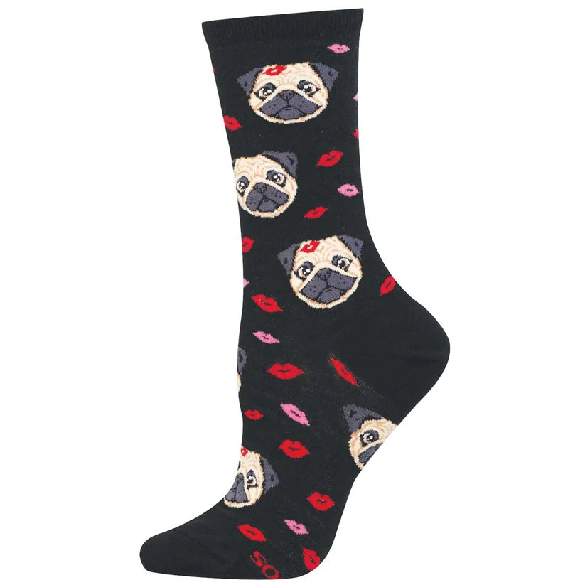 Socksmith Pugs & Kisses Cotton Crew - Black