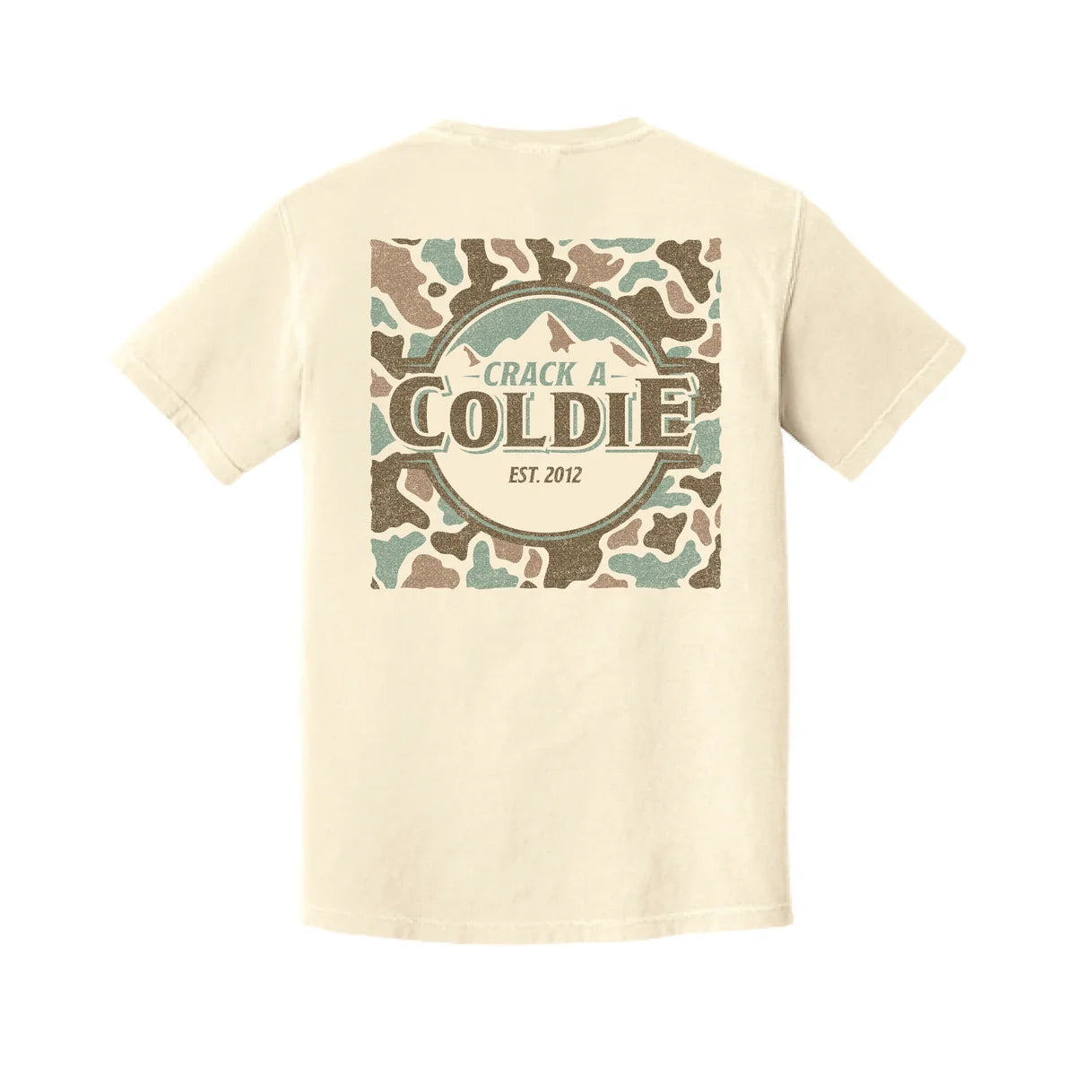 Southern Fried Cotton Men's Camo Mountain Crack a Coldie Tee