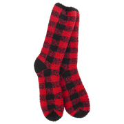 World's Softest Socks Fireside Cozy Plaid Crew - Red/Black
