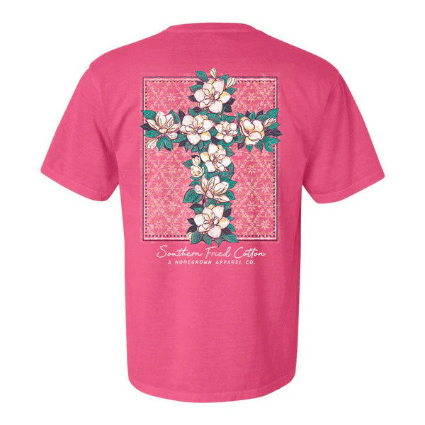 Southern Fried Cotton Women's Magnolia Cross Tee - Crunchberry