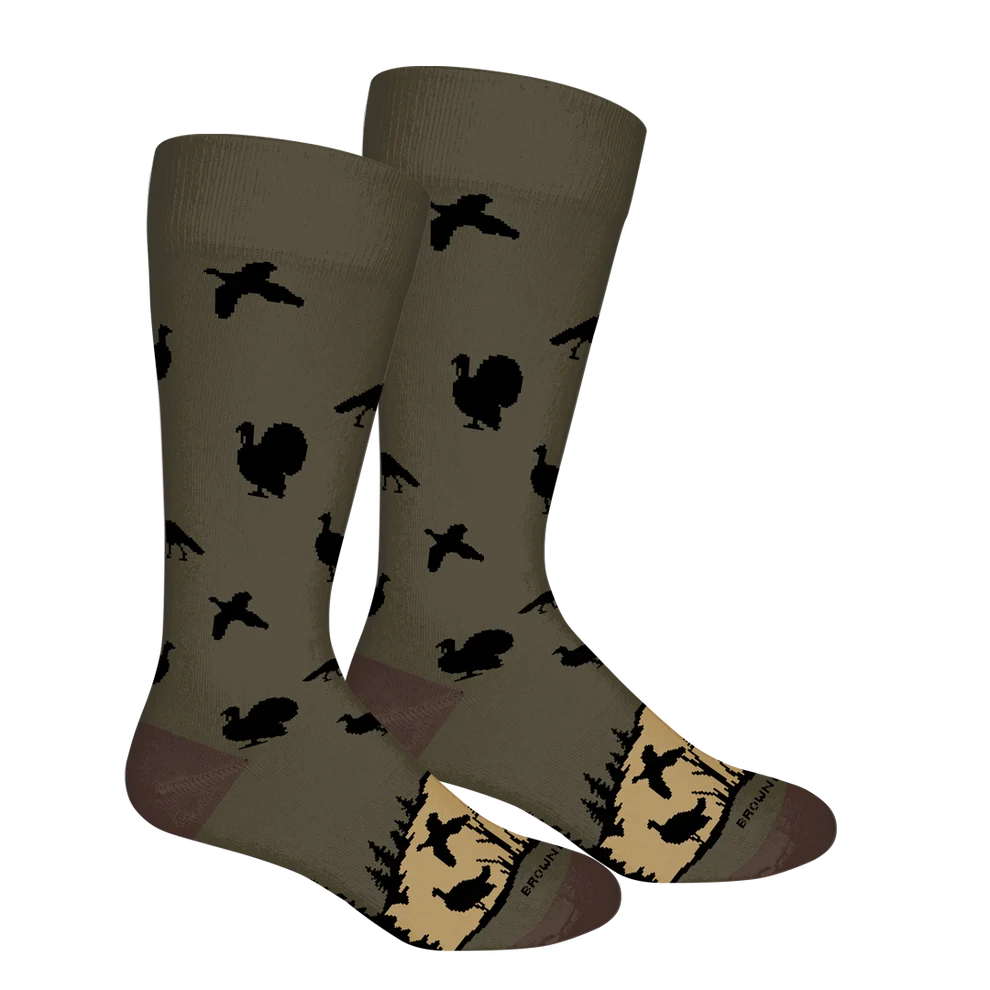 Brown Dog Socks Wild Turkey Crew Socks - Sage