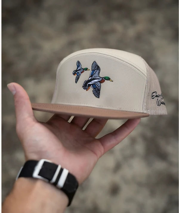 East Coast Waterfowl Banking Mallard Embroidered Hat - Khaki/Brown Bill 7 Panel