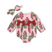 Mud Pie Infant Girls Christmas Block Print Bubble & Headband Set