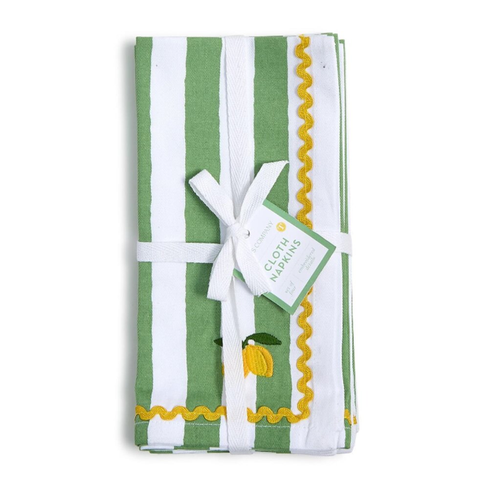 Two's Company Lemon Embroidered Cloth Dinner Napkins - Set of 4
