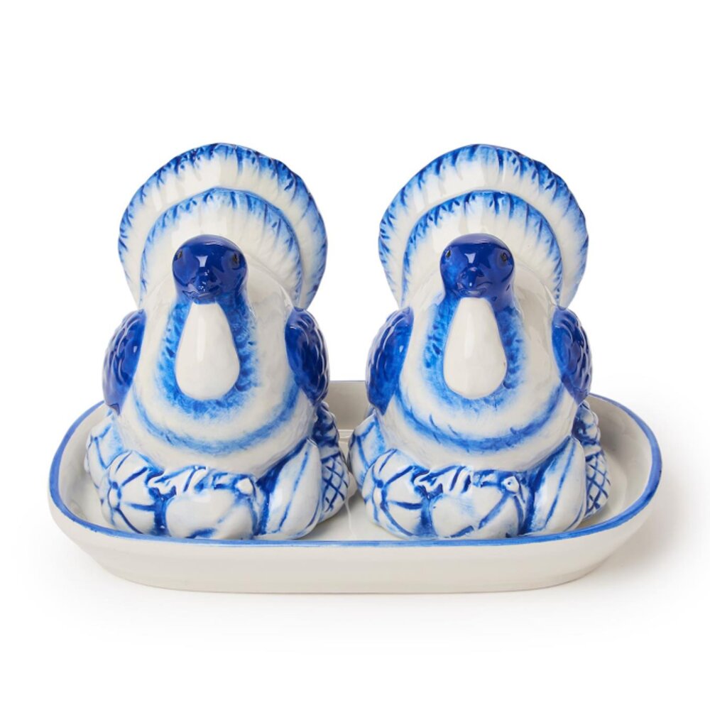 Two's Company Blue & White Turkey Salt and Pepper Shaker Set