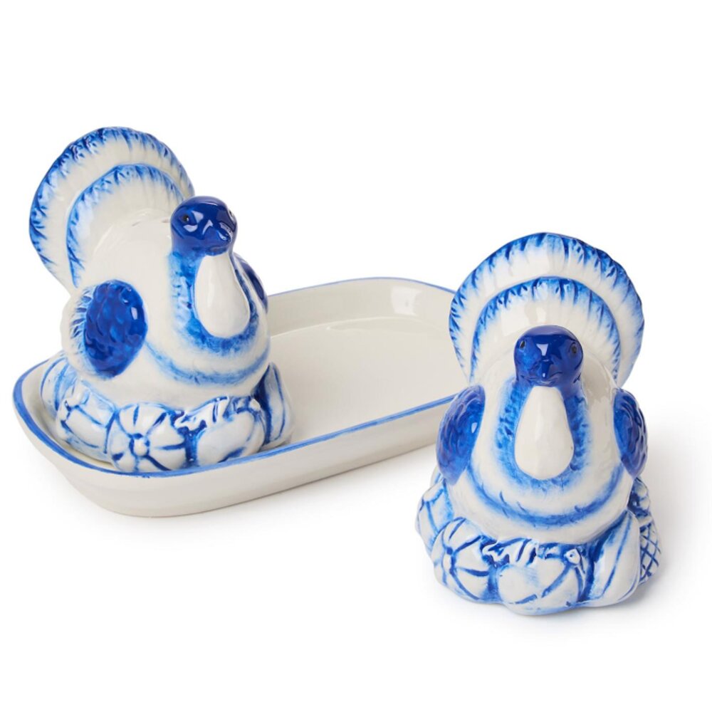Two's Company Blue & White Turkey Salt and Pepper Shaker Set