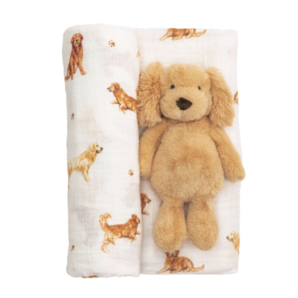 Mud Pie Retriever Swaddle and Rattle Set