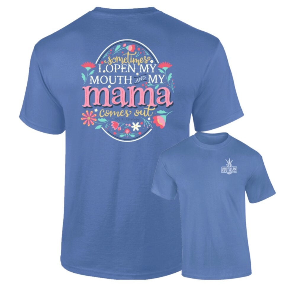 Southernology Women's Floral Mama Comes Out Tee - Periwinkle