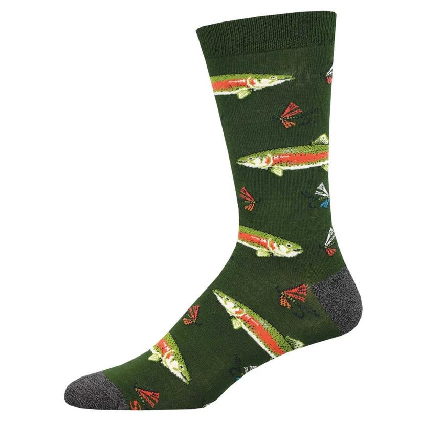 Socksmith Men's Stout Trout Bamboo Crew Socks - Green Heather