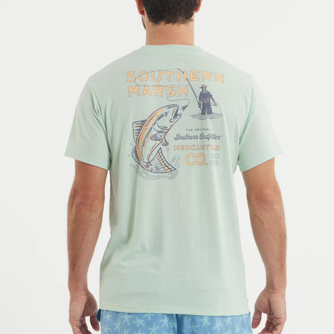 Southern Marsh Men's Seawash Tee - Retro Redfish - Seafoam