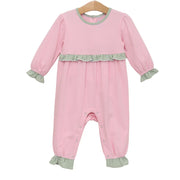 Trotter Street Kids Infant Girls Mila Romper - Green Stripe/Light Pink