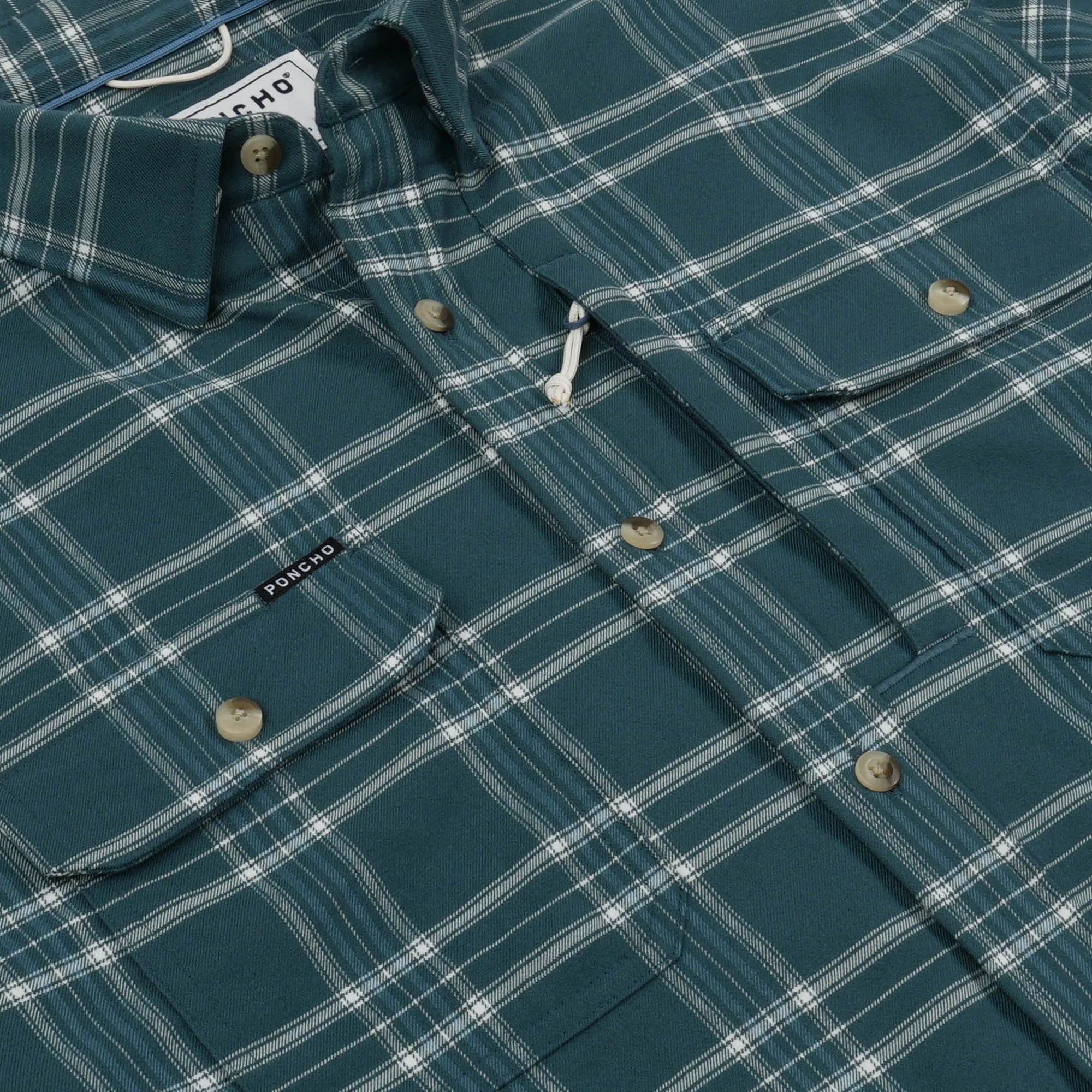 Poncho Men's The Codfather Performance Flannel - Teal Blue Plaid